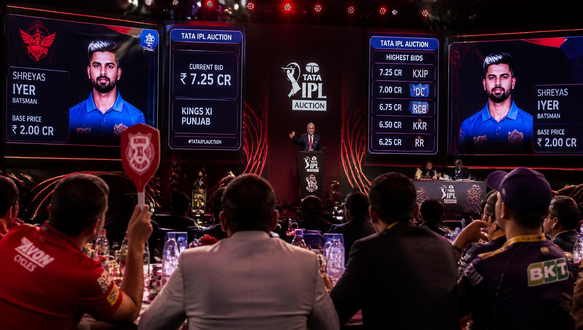 Team owners bidding at a live cricket player auction